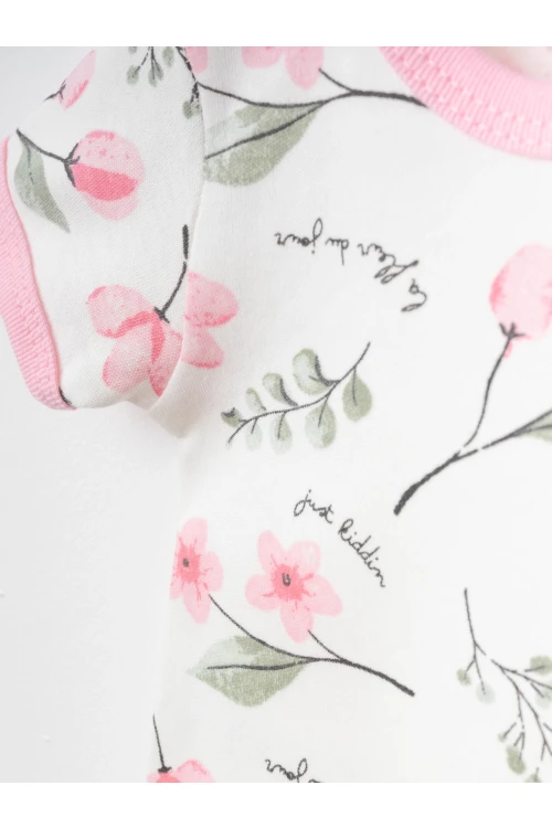 Çiçek Desenli 2li Yarım Kol Çıtçıtlı Body 9684