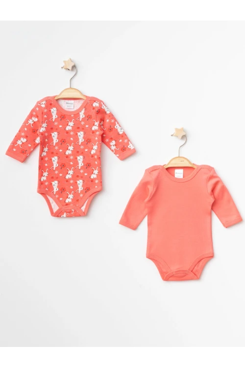 Çiçekli Tavşan Desenli 2Li Uzun Kol Çıtçıtlı Body 9692