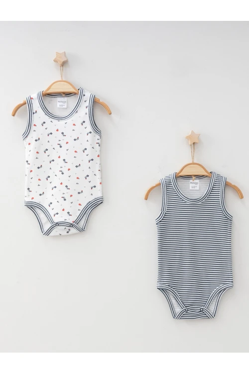 Çıtır Çiçek Desenli 2li Askılı Çıtçıtlı Body 9638