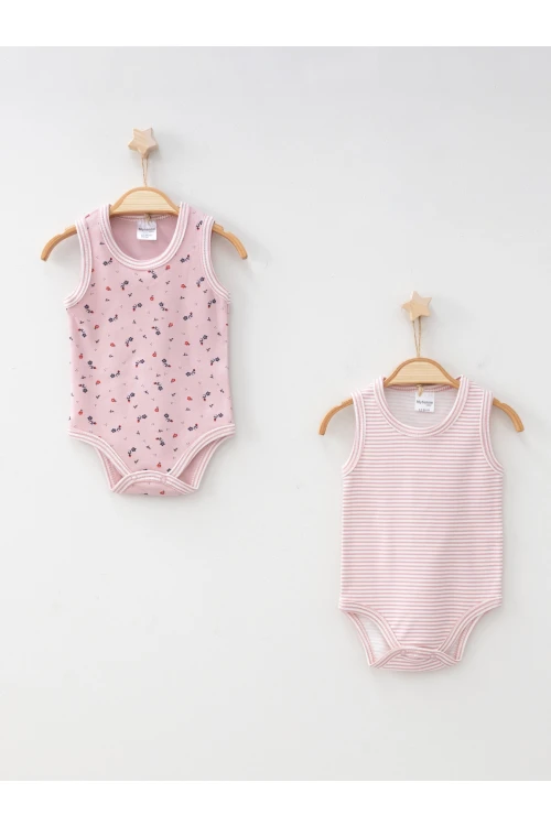 Çıtır Çiçek Desenli 2li Askılı Çıtçıtlı Body 9638