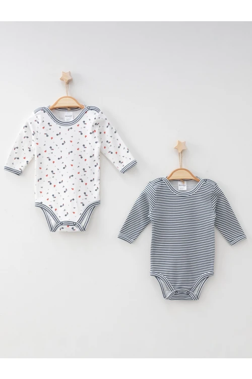 Çıtır Çiçek Desenli 2li Uzun Kol Çıtçıtlı Body 9636