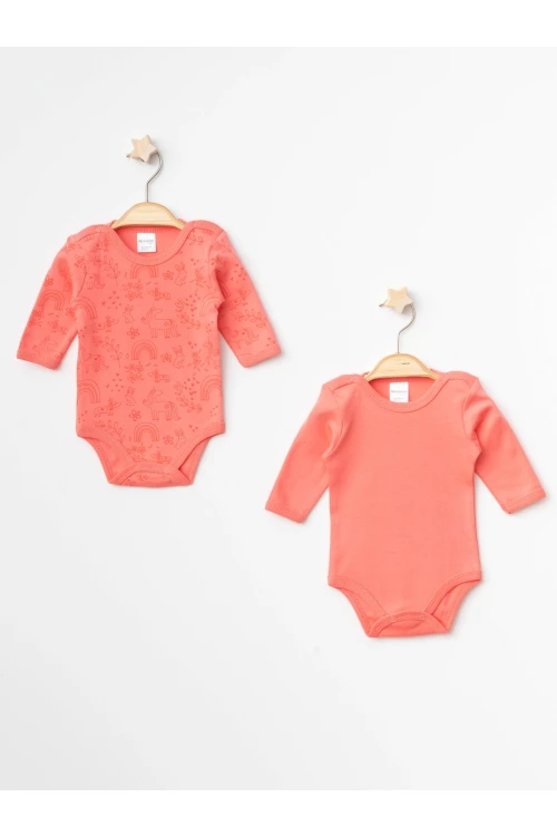 Desenli 2li Uzun Kol Çıtçıtlı Body 9698