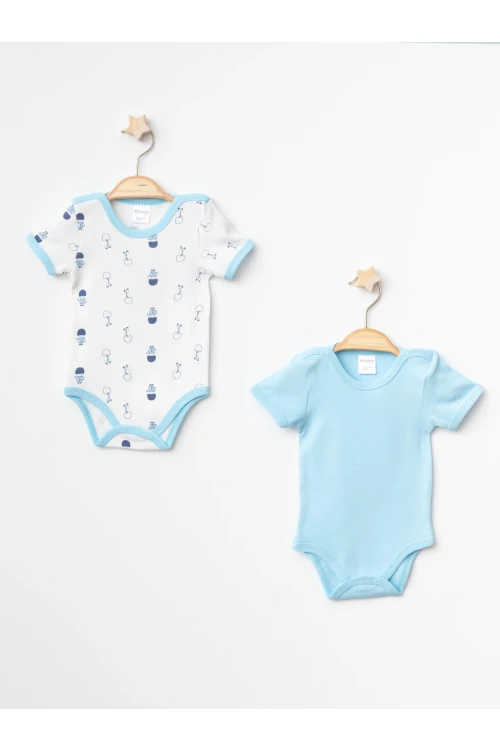 Desenli 2li Yarım Kol Çıtçıtlı Body 9657