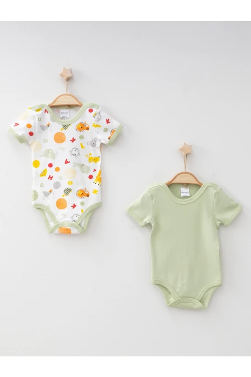 Hayvalar Desenli 2li Yarım Kol Body 9628
