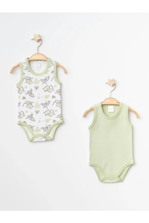 Hayvan Desenli 2li Askılı Çıtçıtlı Body 9667