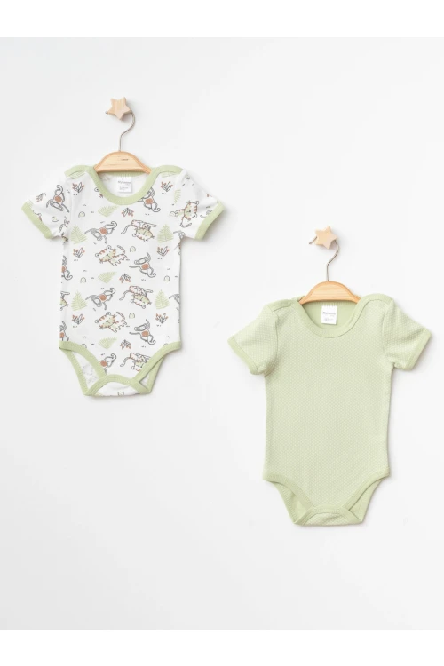 Hayvan Desenli 2li Yarım Kol Çıtçıtlı Body 9666