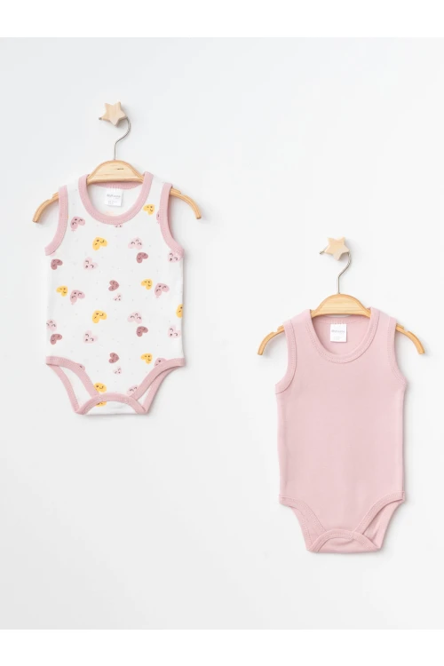 Kalp Desenli 2li Askılı Çıtçıtlı Body 9679