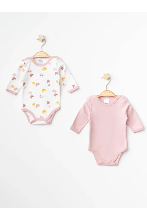 Kalp Desenli 2Li Uzun Kol Çıtçıtlı Body 9677