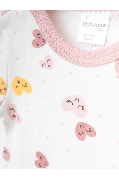 Kalp Desenli 2li Yarım Kol Çıtçıtlı Body 9678