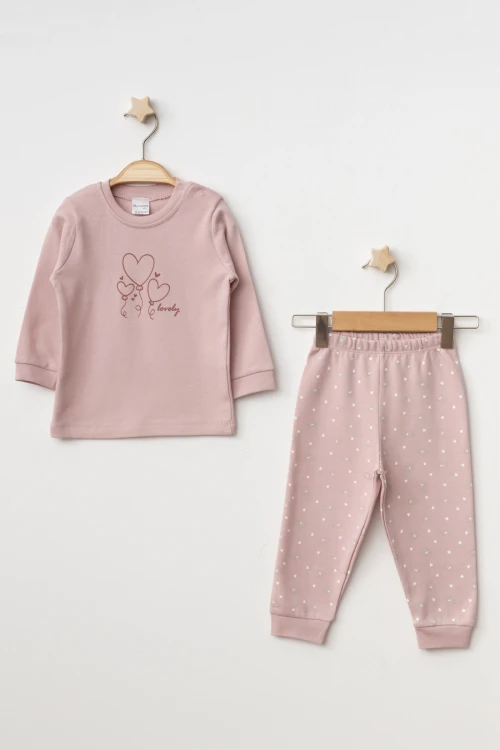 Kalpli Ayıcık Baskılı Emprime Pijama Takım 2397