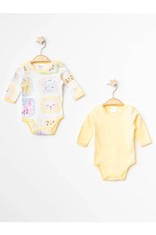 Karışık Desenli 2li Uzun Kol Çıtçıtlı Body 9659