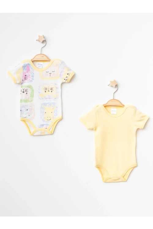 Karışık Desenli 2li Yarım Kol Çıtçıtlı Body 9660