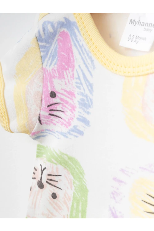 Karışık Desenli 2li Yarım Kol Çıtçıtlı Body 9660