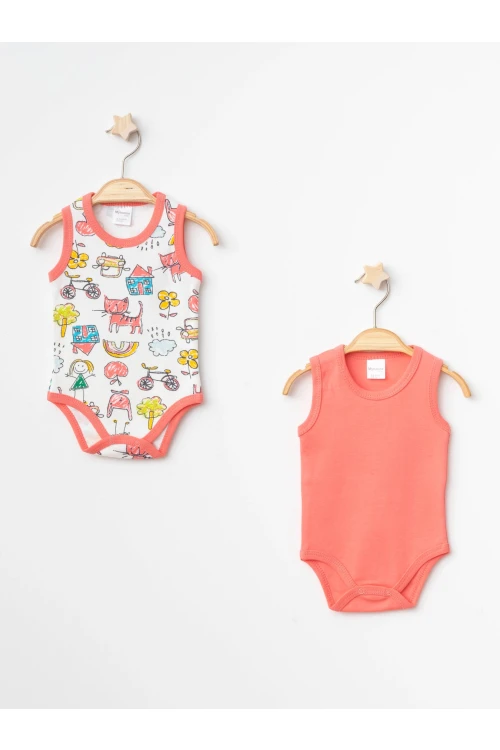 Kedi Desenli 2li Askılı Çıtçıtlı Body 9703