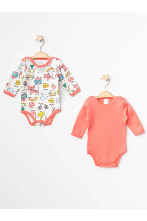 Kedi Desenli 2li Uzun Kol Çıtçıtlı Body 9701