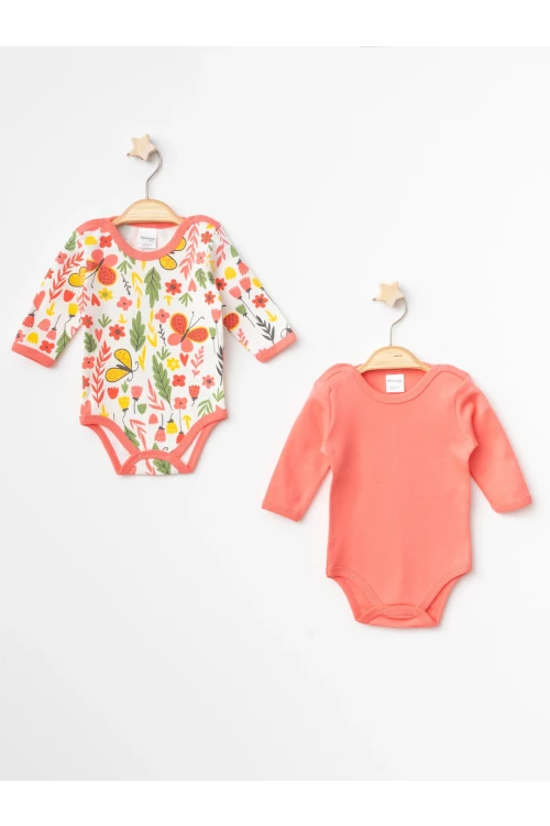 Kelebek Desenli Uzun Kol 2Li Çıtçıtlı Body 9695