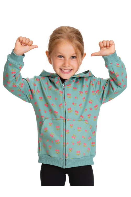 Kiraz Desenli Kapüşonlu Hırka 54358