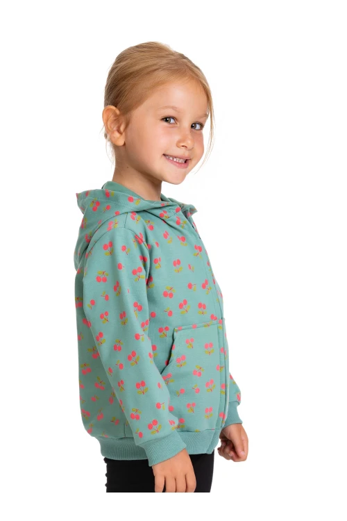 Kiraz Desenli Kapüşonlu Hırka 54358