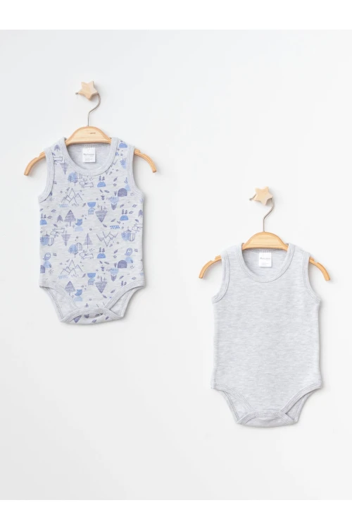 Kuş Desenli 2li Askılı Çıtçıtlı Body 9655