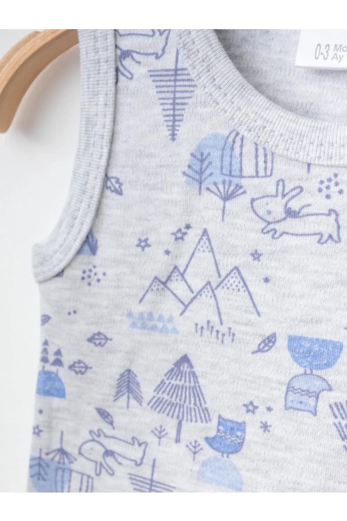 Kuş Desenli 2li Askılı Çıtçıtlı Body 9655