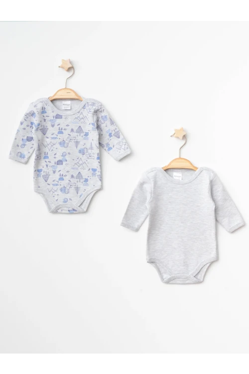 Kuş Desenli 2li Uzun Kol Çıtçıtlı Body 9653