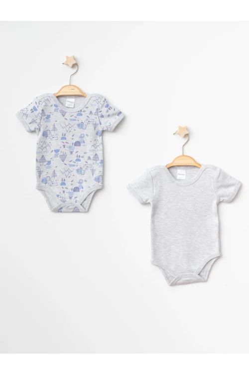 Kuş Desenli 2li Yarım Kol Çıtçıtlı Body 9654