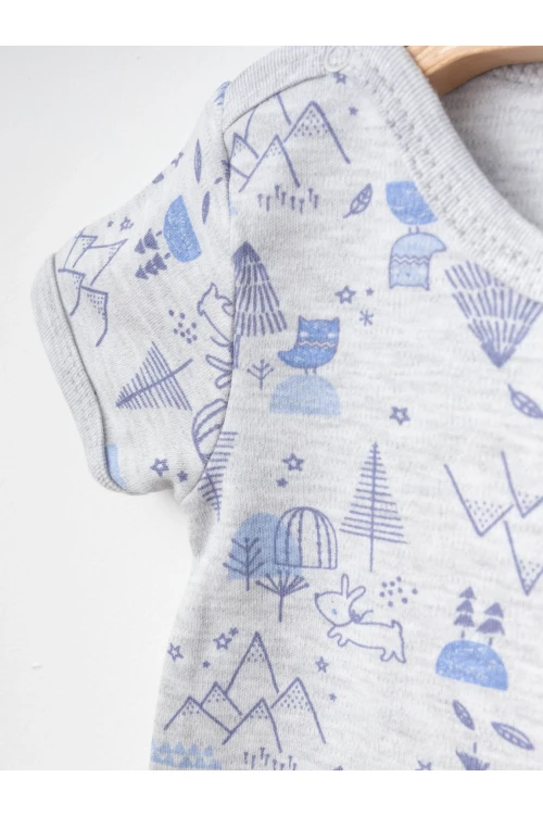 Kuş Desenli 2li Yarım Kol Çıtçıtlı Body 9654