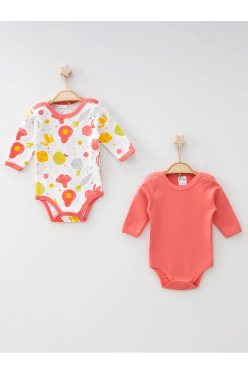 Meyve Sebze Desenli 2li Uzun Kol Body 9620