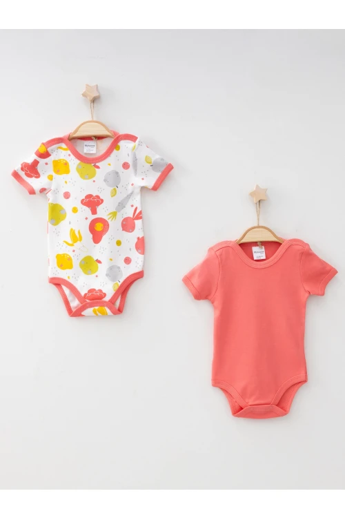 Meyve Sebze Desenli 2li Yarım Kol Body 9626
