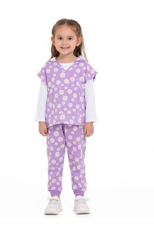 Papatya Desenli 3lü Yelekli Takım 54315