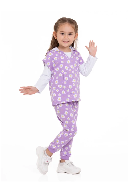 Papatya Desenli 3lü Yelekli Takım 54315