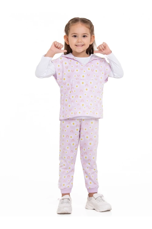 Papatya Desenli 3lü Yelekli Takım 54315