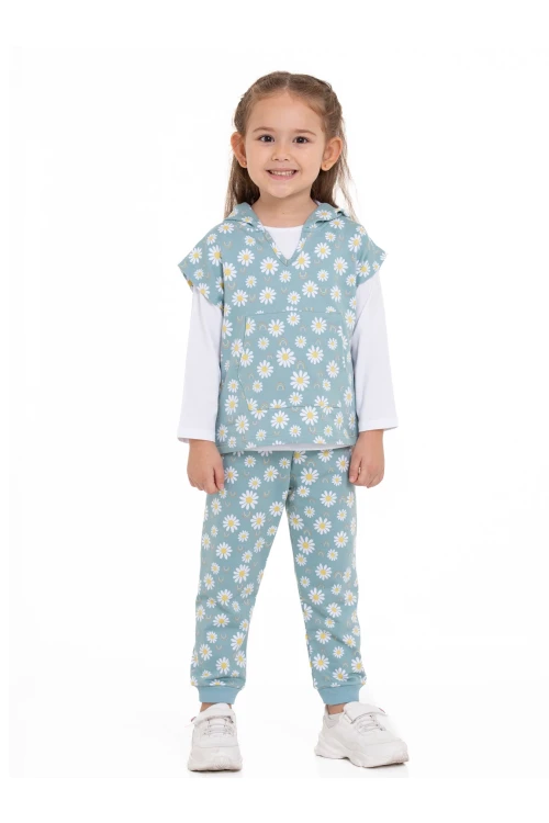 Papatya Desenli 3lü Yelekli Takım 54315