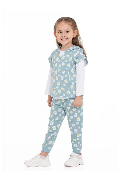 Papatya Desenli 3lü Yelekli Takım 54315