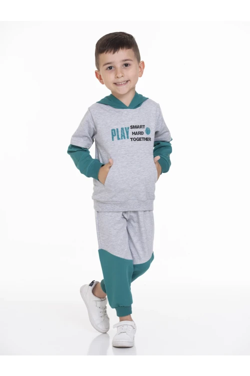 Play Baskılı Kapüşonlu Erkek Bebek Takım 54232