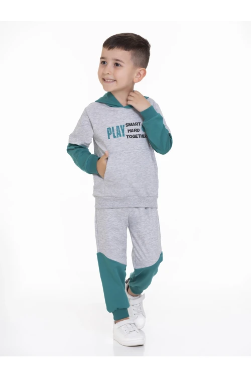 Play Baskılı Kapüşonlu Erkek Bebek Takım 54232