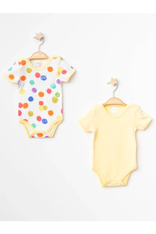 Puan Desenli 2li Yarım Kol Çıtçıtlı Body 9663