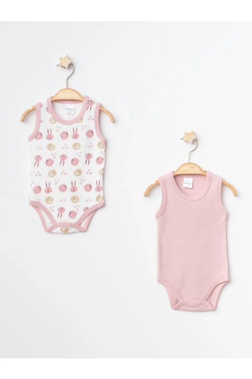 Tavşan Desenli 2li Askılı Çıtçıtlı Body 9673