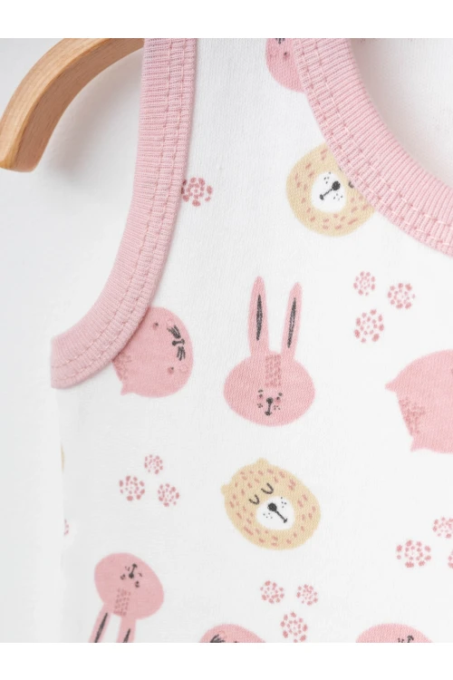 Tavşan Desenli 2li Askılı Çıtçıtlı Body 9673