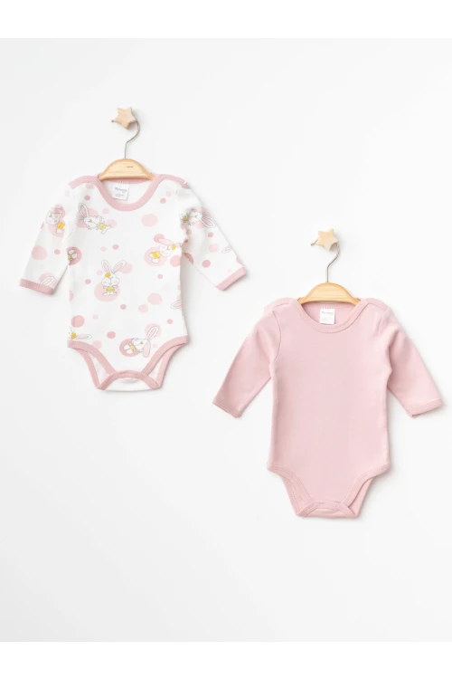 Tavşan Desenli Uzun Kol 2Li Çıtçıtlı Body 9680