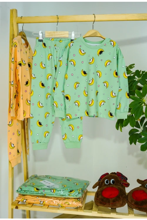 Ay Desenli Yaş Pijama Takımı 20402