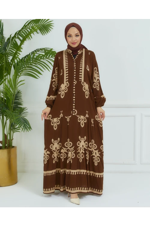 Balon Kollu Viskon Elbise N008