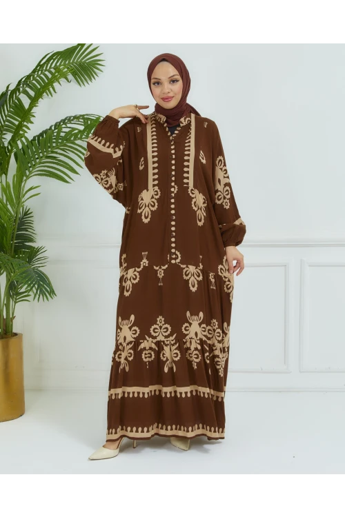 Balon Kollu Viskon Elbise N008