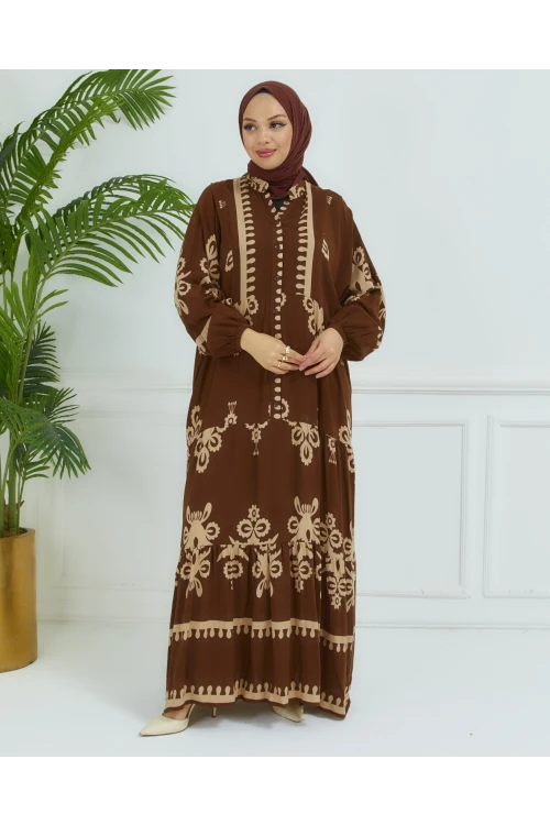 Balon Kollu Viskon Elbise N008