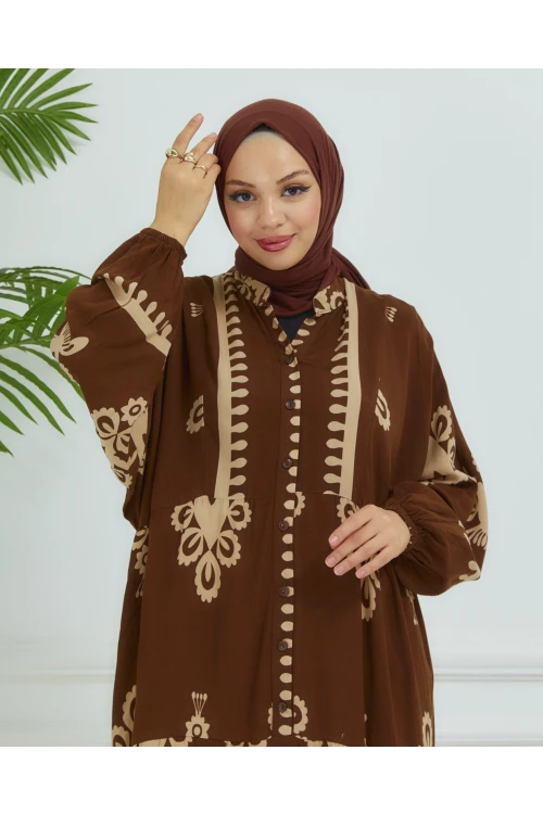 Balon Kollu Viskon Elbise N008