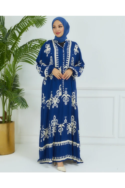 Balon Kollu Viskon Elbise N008