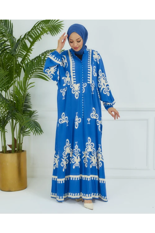 Balon Kollu Viskon Elbise N008