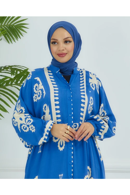 Balon Kollu Viskon Elbise N008