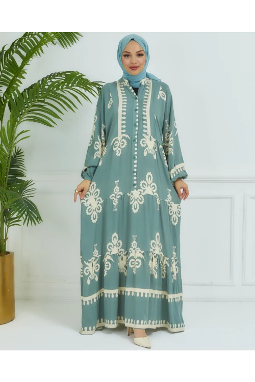 Balon Kollu Viskon Elbise N008