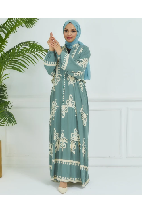 Balon Kollu Viskon Elbise N008